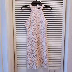 Lulu's Elegant Lace Halter Mini Dress in Blush Pink